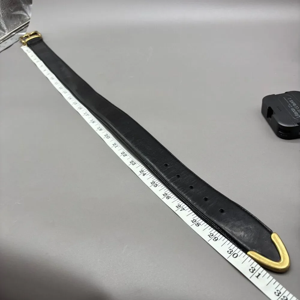 Vintage Fossil Y2K Black Full Grain Leather Belt Solid Brass Buckle Wmns Small